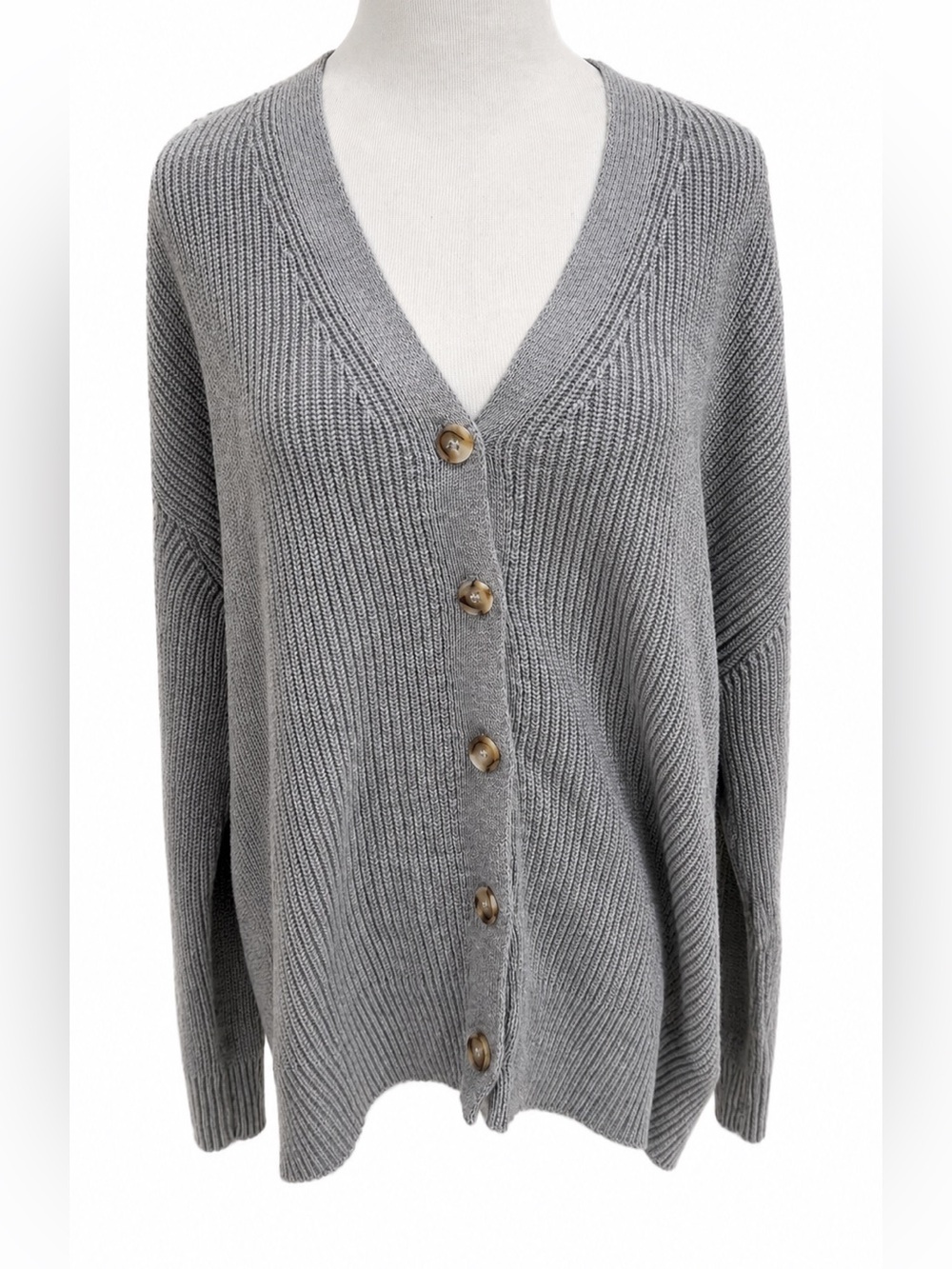 Hudson Jeans Gray Ribbed V-Neck Button Cardigan Large